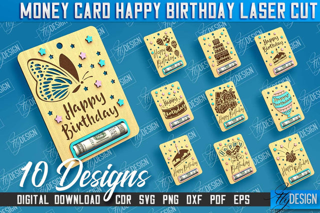 Money Card Happy Birthday Bundle | Greeting Cards | Money Card Holder | CNC File SVG Fly Design 