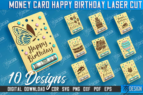 Money Card Happy Birthday Bundle | Greeting Cards | Money Card Holder | CNC File SVG Fly Design 