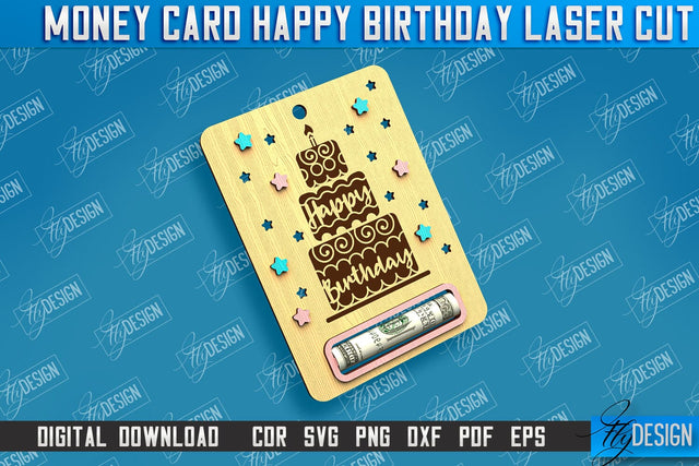Money Card Happy Birthday | Greeting Cards | Money Card Holder | CNC File SVG Fly Design 