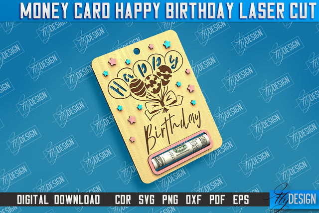 Money Card Happy Birthday | Greeting Cards | Money Card Holder | CNC File SVG Fly Design 