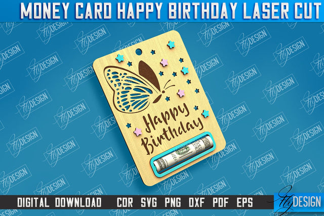 Money Card Happy Birthday | Greeting Cards | Money Card Holder | CNC File SVG Fly Design 