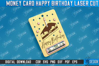 Money Card Happy Birthday | Greeting Cards | Money Card Holder | CNC File SVG Fly Design 