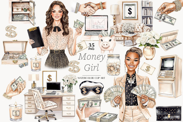 Money Girl Clipart | Business Girl Clipart SVG GlamArtZhanna 