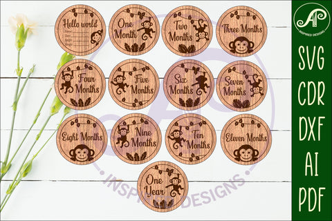 Monkey Baby monthly milestone discs SVG laser engraved SVG APInspireddesigns 