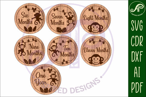 Monkey Baby monthly milestone discs SVG laser engraved SVG APInspireddesigns 