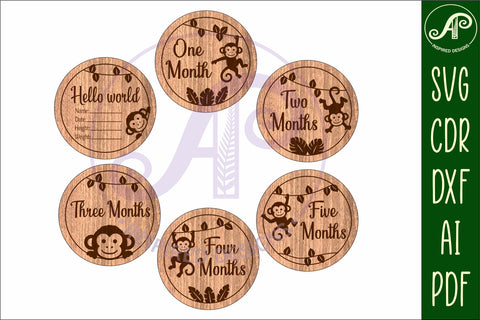 Monkey Baby monthly milestone discs SVG laser engraved SVG APInspireddesigns 