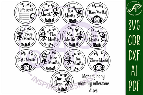 Monkey Baby monthly milestone discs SVG laser engraved SVG APInspireddesigns 