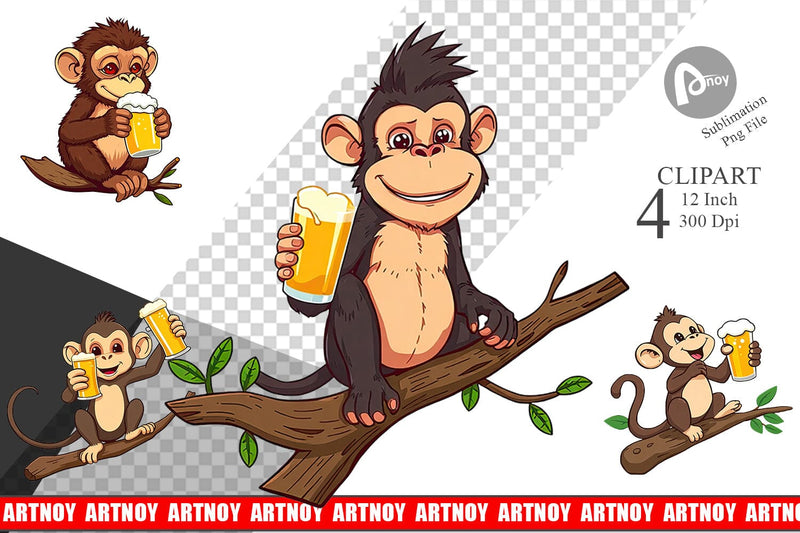 Monkey Beer Day Clipart Sublimation artnoy 