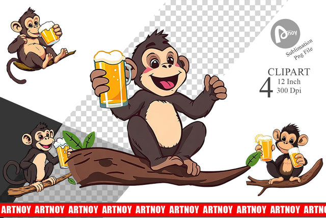 Monkey Beer Day Clipart Sublimation artnoy 