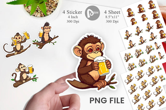 Monkey Beer Day Sticker Sublimation artnoy 