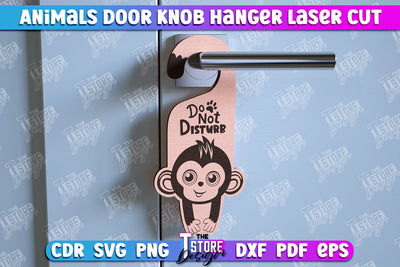 Monkey Door Knob Hanger | Children's Room | Door Sign | Baby Animals | CNC File SVG The T Store Design 