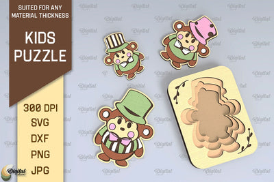 Monkey Family Puzzle Laser Cut Design. Kids Toy Puzzle SVG SVG Evgenyia Guschina 