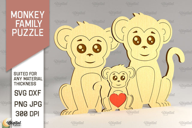Monkey Family Puzzle SVG. Monkey Figurine Laser Cut SVG Evgenyia Guschina 
