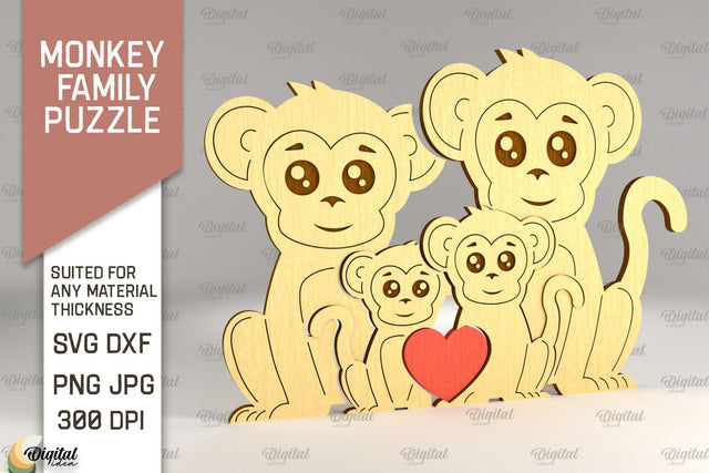Monkey Family Puzzle SVG. Monkey Figurine Laser Cut SVG Evgenyia Guschina 