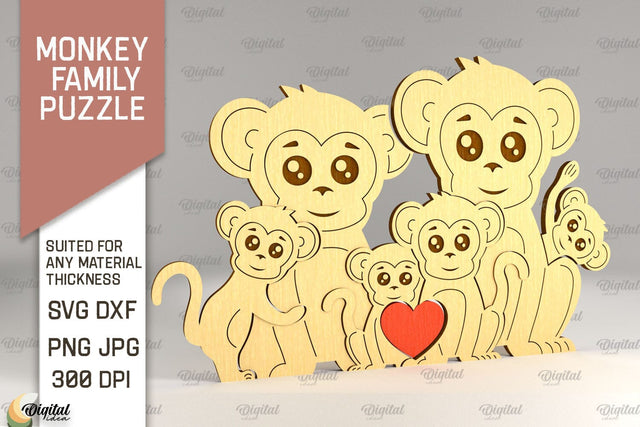 Monkey Family Puzzle SVG. Monkey Figurine Laser Cut SVG Evgenyia Guschina 
