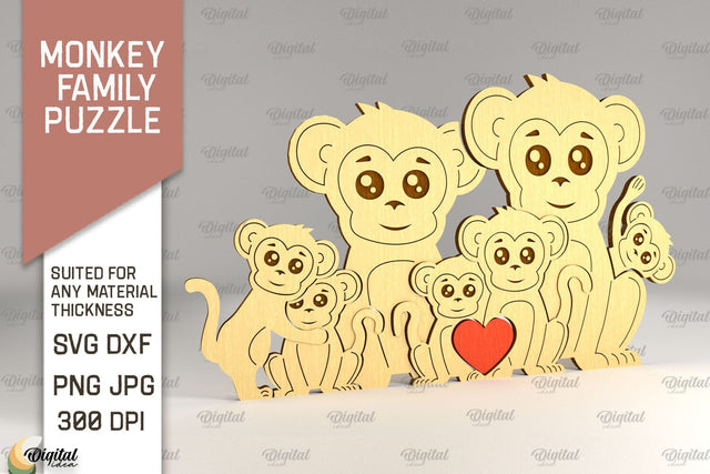 Monkey Family Puzzle SVG. Monkey Figurine Laser Cut SVG Evgenyia Guschina 