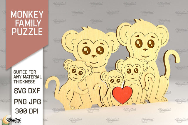 Monkey Family Puzzle SVG. Monkey Figurine Laser Cut SVG Evgenyia Guschina 