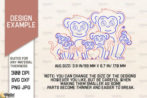 Monkey Family Puzzle SVG. Monkey Figurine Laser Cut SVG Evgenyia Guschina 