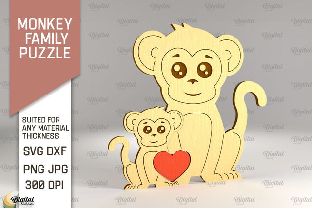 Monkey Family Puzzle SVG. Monkey Figurine Laser Cut SVG Evgenyia Guschina 