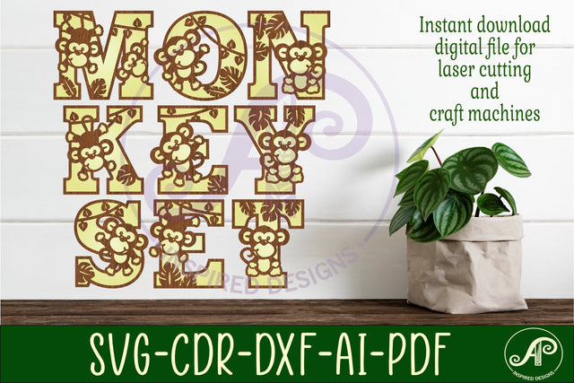 Monkey name letters alphabet set x 47 SVG APInspireddesigns 