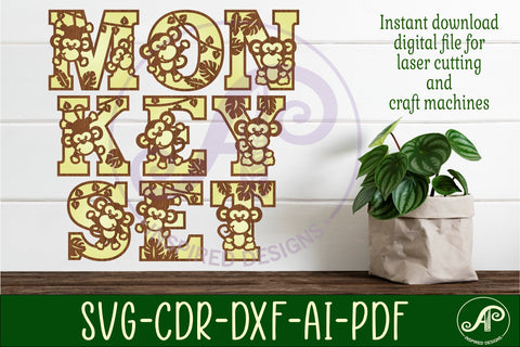 Monkey name letters alphabet set x 47 SVG APInspireddesigns 