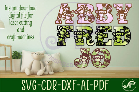 Monkey name letters alphabet set x 47 SVG APInspireddesigns 