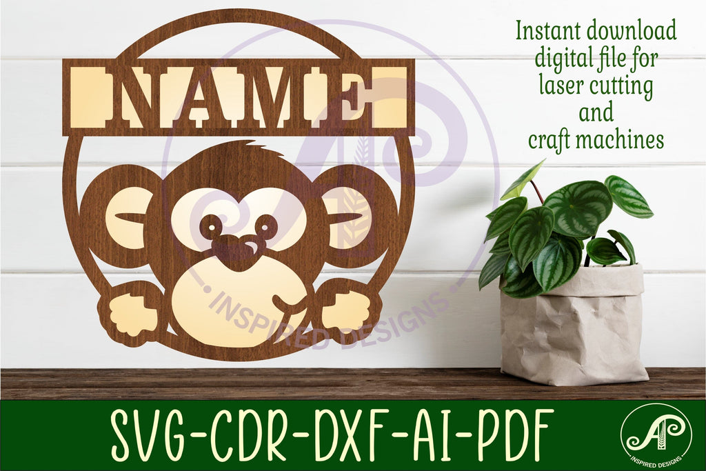 Monkey name sign svg laser cut template - So Fontsy
