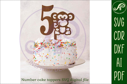 Monkey number cake toppers, 10 designs SVG laser cut SVG APInspireddesigns 