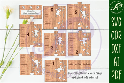 Monkey personalized kids height chart in imperial SVG APInspireddesigns 
