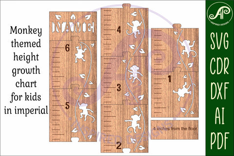 Monkey personalized kids height chart in imperial SVG APInspireddesigns 