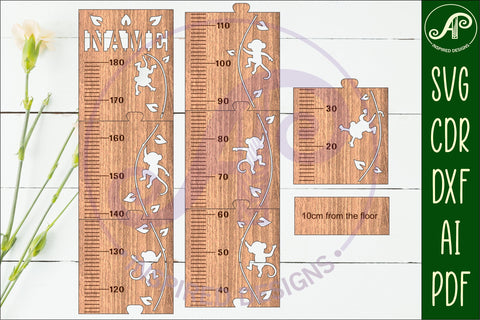 Monkey personalized kids height chart in metric SVG APInspireddesigns 