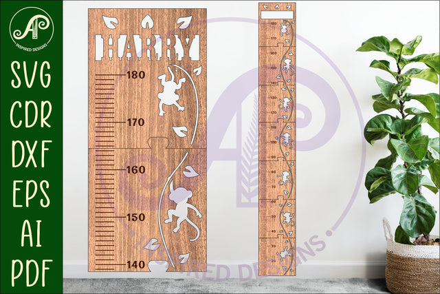 Monkey personalized kids height chart in metric SVG APInspireddesigns 