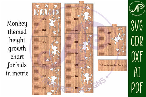 Monkey personalized kids height chart in metric SVG APInspireddesigns 