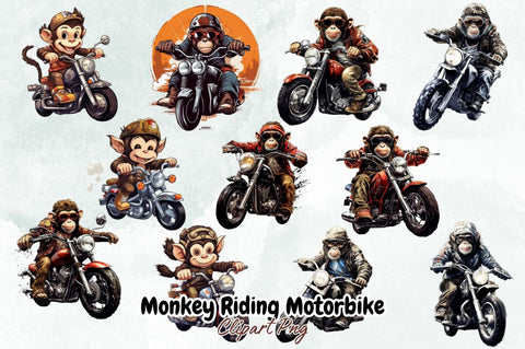 Monkey Riding Motorbike Clipart Bundle Sublimation Designangry 