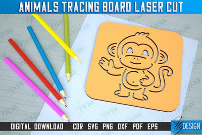 Monkey Tracing Board | Stencil with Animals | Drawing Template | CNC File SVG Fly Design 