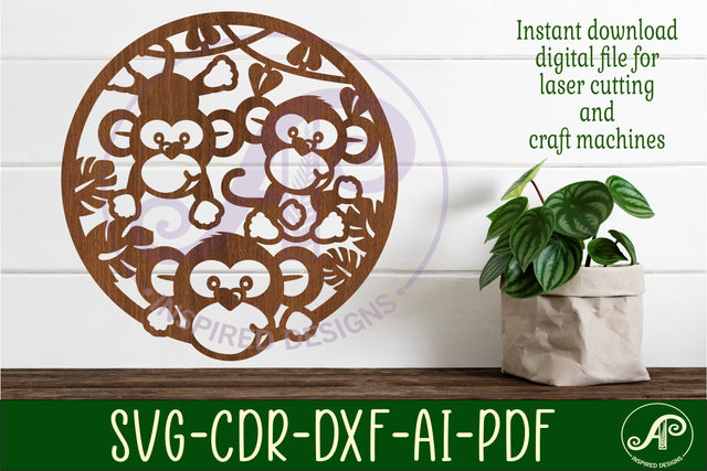 monkey wall art sign, SVG file. vector file SVG APInspireddesigns 