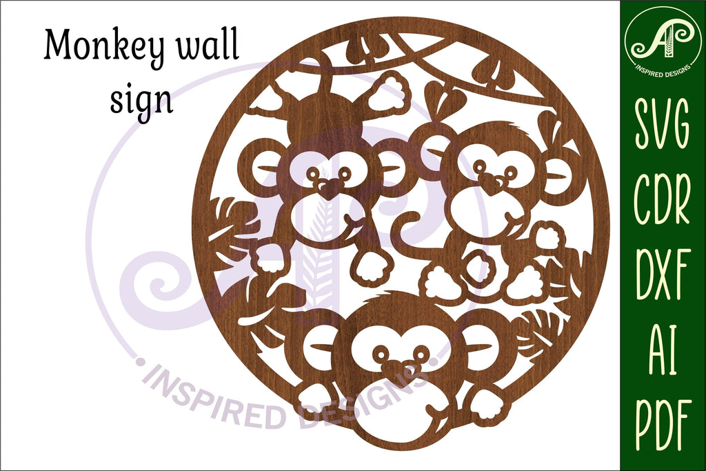 monkey wall art sign, SVG file. vector file - So Fontsy