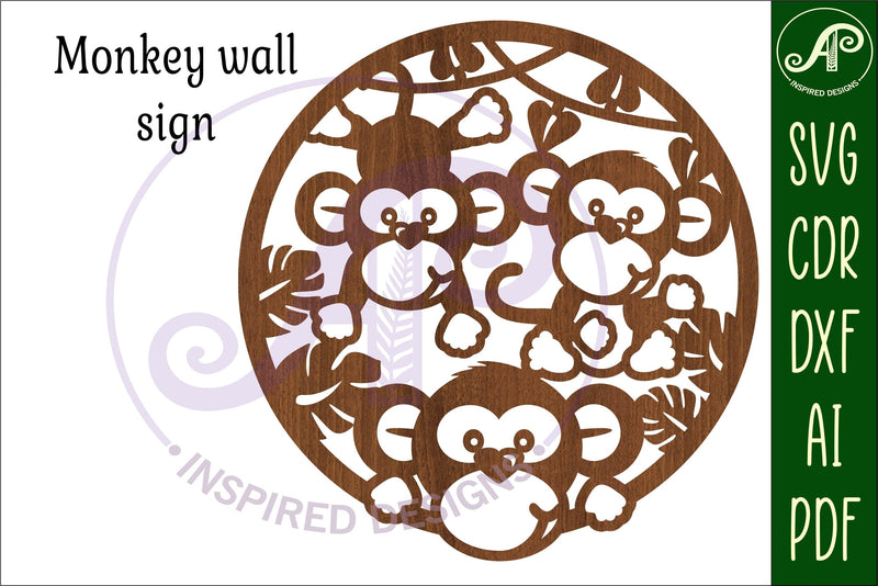 monkey wall art sign, SVG file. vector file - So Fontsy