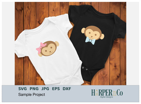 Monkey with Bows and Flowers SVG PNG Cut EPS File SVG HarperNCo 