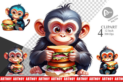 Monkey with Sandwich Clipart Sublimation artnoy 