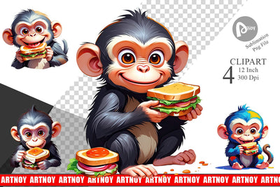 Monkey with Sandwich Clipart Sublimation artnoy 