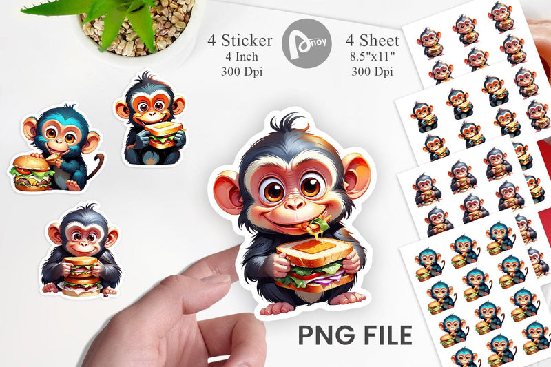 Monkey with Sandwich Sticker Sublimation artnoy 