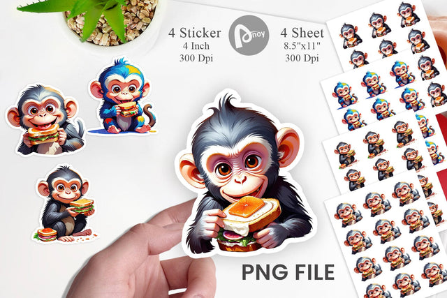 Monkey with Sandwich Sticker Sublimation artnoy 
