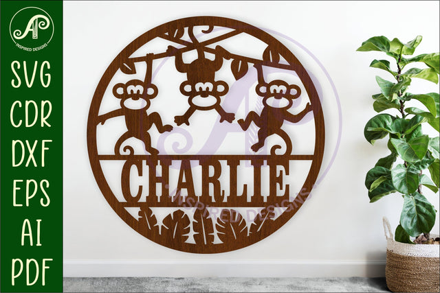 Monkeys name sign design for laser cutting SVG APInspireddesigns 