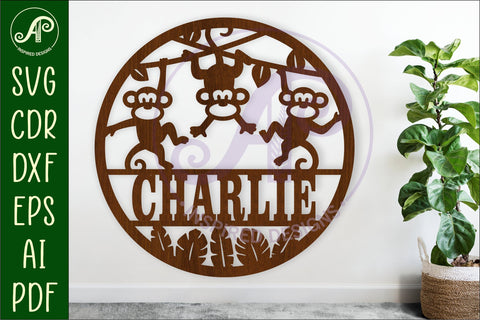 Monkeys name sign design for laser cutting SVG APInspireddesigns 