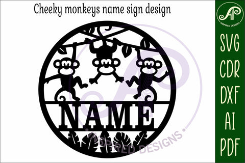 Monkeys name sign design for laser cutting SVG APInspireddesigns 
