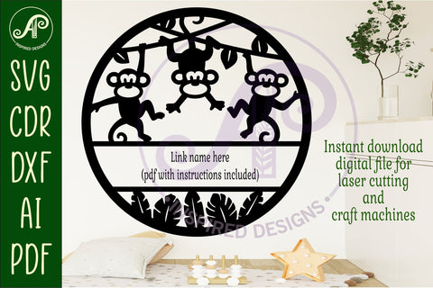 Monkeys name sign design for laser cutting SVG APInspireddesigns 