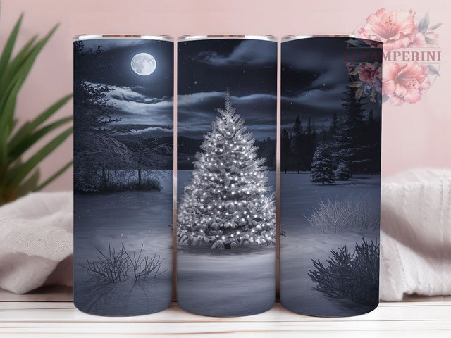 Monochrome Christmas Tumbler, Tree Lights Wrap, 20oz Tumbler Sublimation, Monochrome Holiday Design, Elegant Winter Lights Tumbler, Minimalist Christmas Sublimation, Festive B&W Wrap Sublimation Li Zamperini 