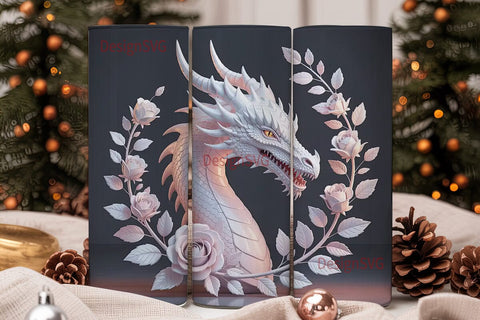 Monochrome Dragon Floral 20oz Tumbler Sublimation DesignSVG 
