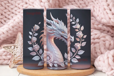 Monochrome Dragon Floral 20oz Tumbler Sublimation DesignSVG 